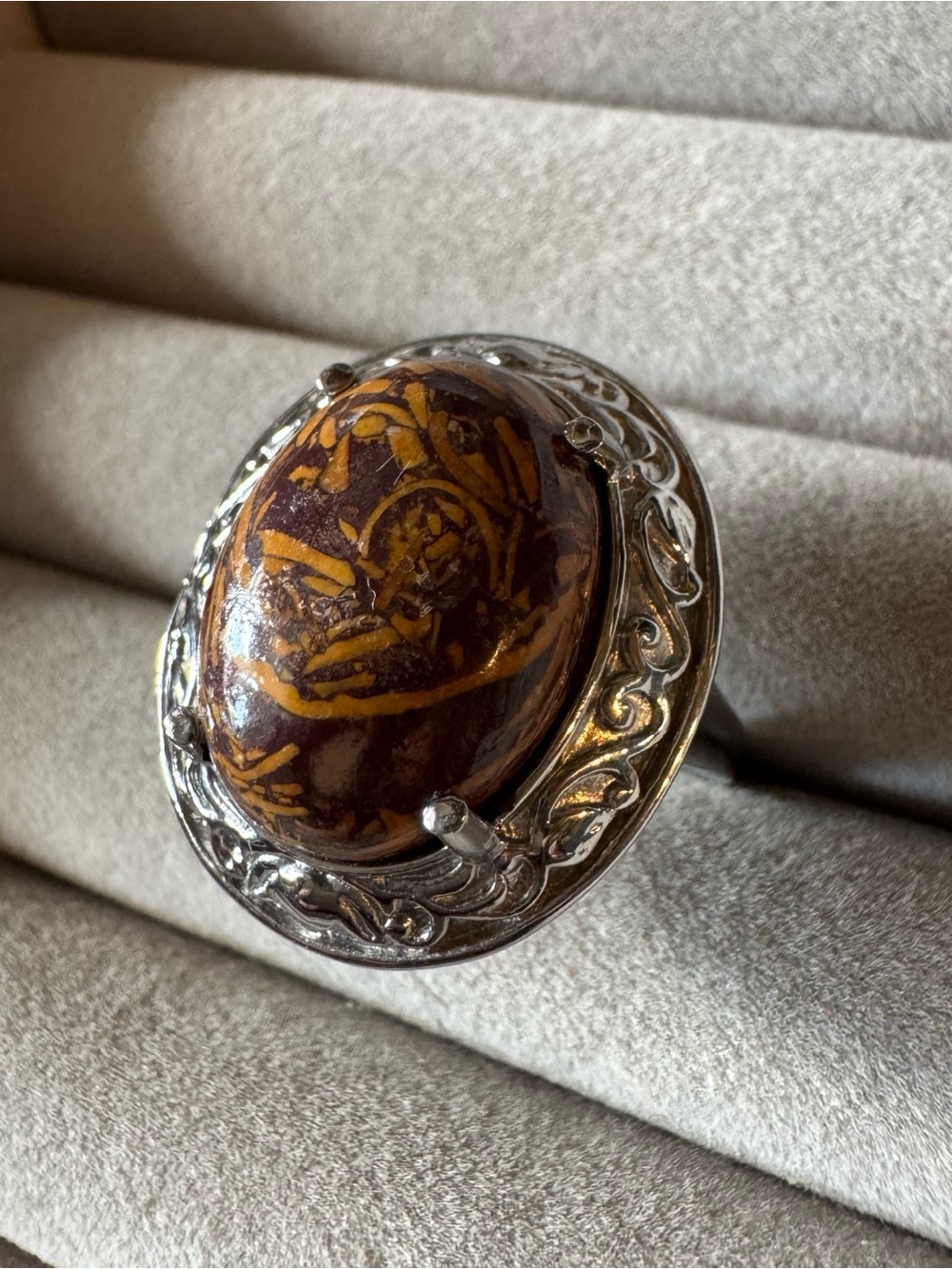 Mariam Jasper 316L Stainless Steel Oval Statement Ring Size 11